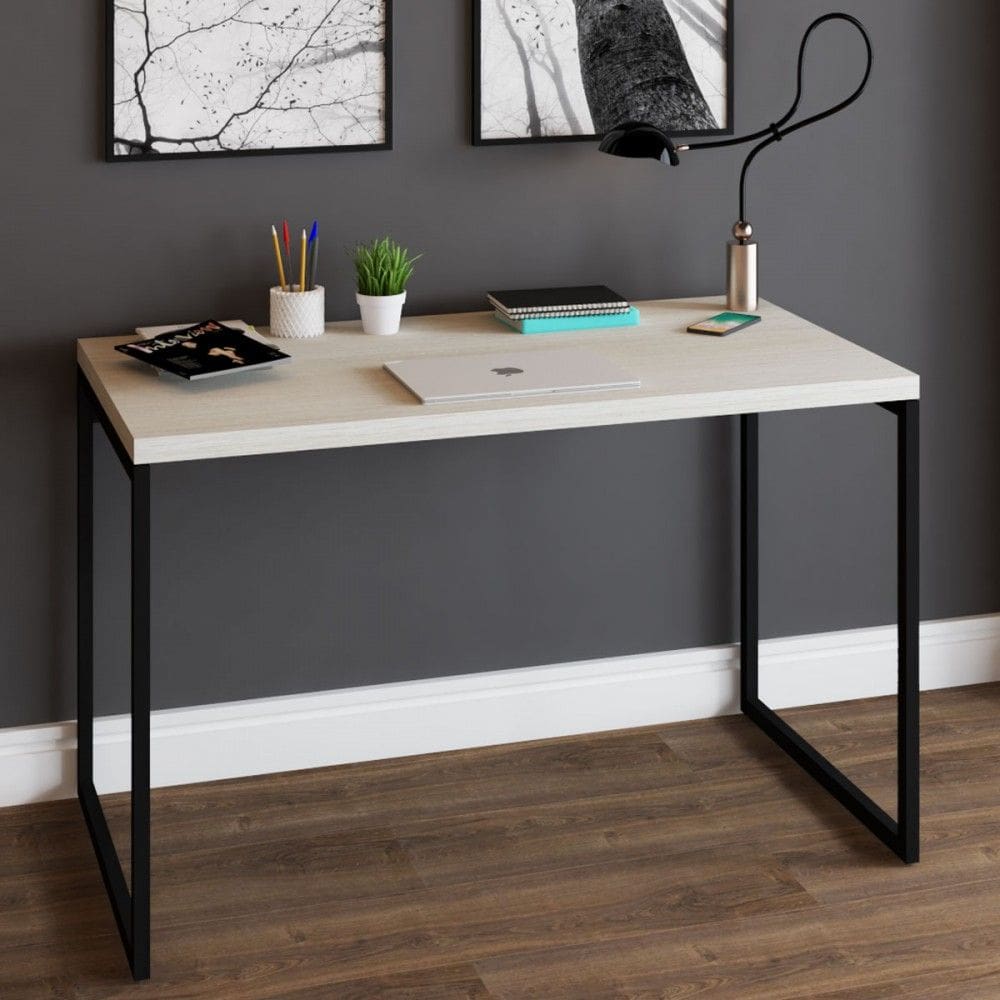 Mesa Escrivaninha Estilo Industrial Aço 120 Snow/Preto - Panorama Móveis