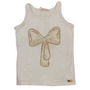Blusa regata infantil fem com Brilho Petit Cherie Bege Laço