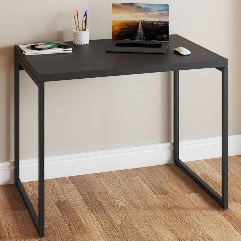 Mesa Escrivaninha Estilo Industrial Aço 90 ônix/Preto - Panorama Móveis