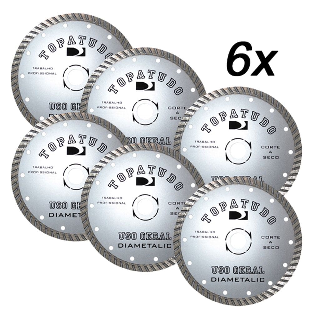 Kit 6 Disco de Corte Diamantado Turbo Topa Tudo 180mm