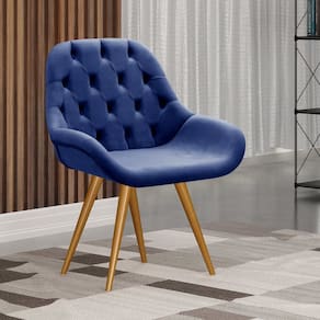 Poltrona Botonê Pé Palito Cadeira Decorativa Sala, Escritório, Recepção Lua Azul Marinho