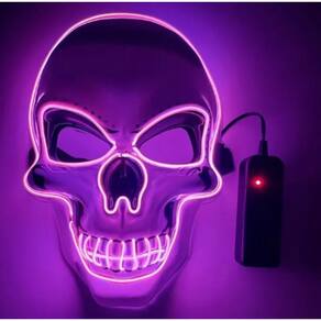 Máscara Led Neon Caveira Pisca Halloween Festa Rave - Rosa