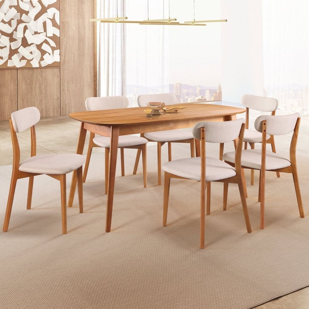 Conjunto Sala de Jantar Mesa 160x80cm Tampo em MDF Laminado 6 Cadeiras Ceci Yescasa Naturalíssimo
