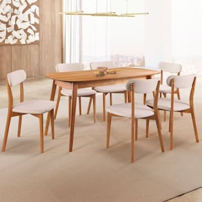 Conjunto Sala de Jantar Mesa 160x80cm Tampo em MDF Laminado 6 Cadeiras Ceci Yescasa Naturalíssimo