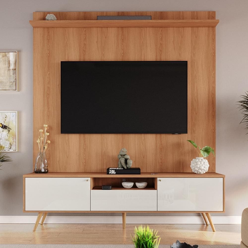 Rack Com Painel Sevilla Para Tv Até 70 Polegadas 183cm Jequitibá/Off White Perolizado