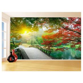 Papel De Parede 3D Paisagem Lago Ponte Parque 3,5M Nlk155