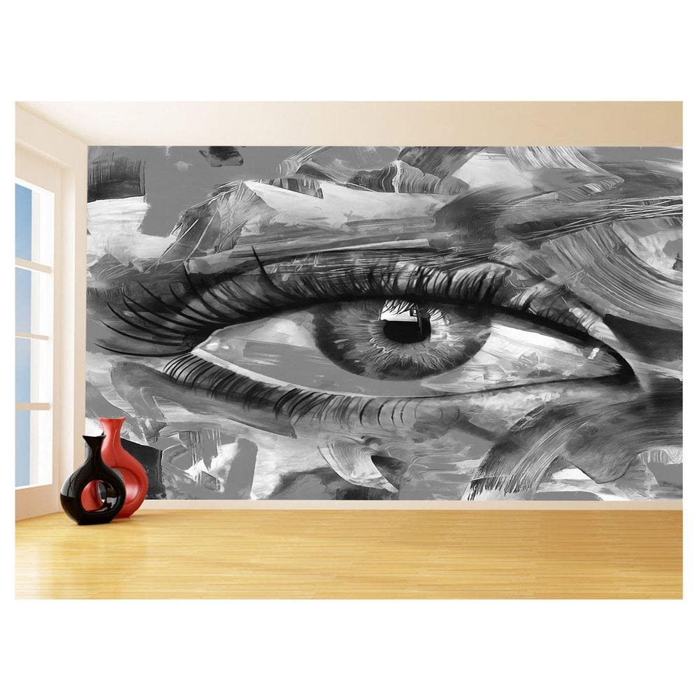 Papel De Parede 3D Arte Olho Preto Branco Rosto 3,5M Tra136
