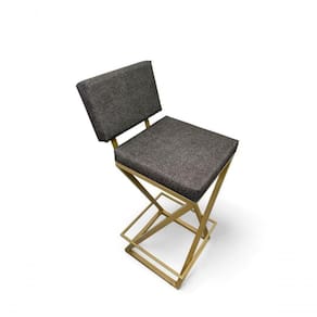 Banqueta Zênite Com Encosto Estofada Metalon Dourado Cinza - 75cm