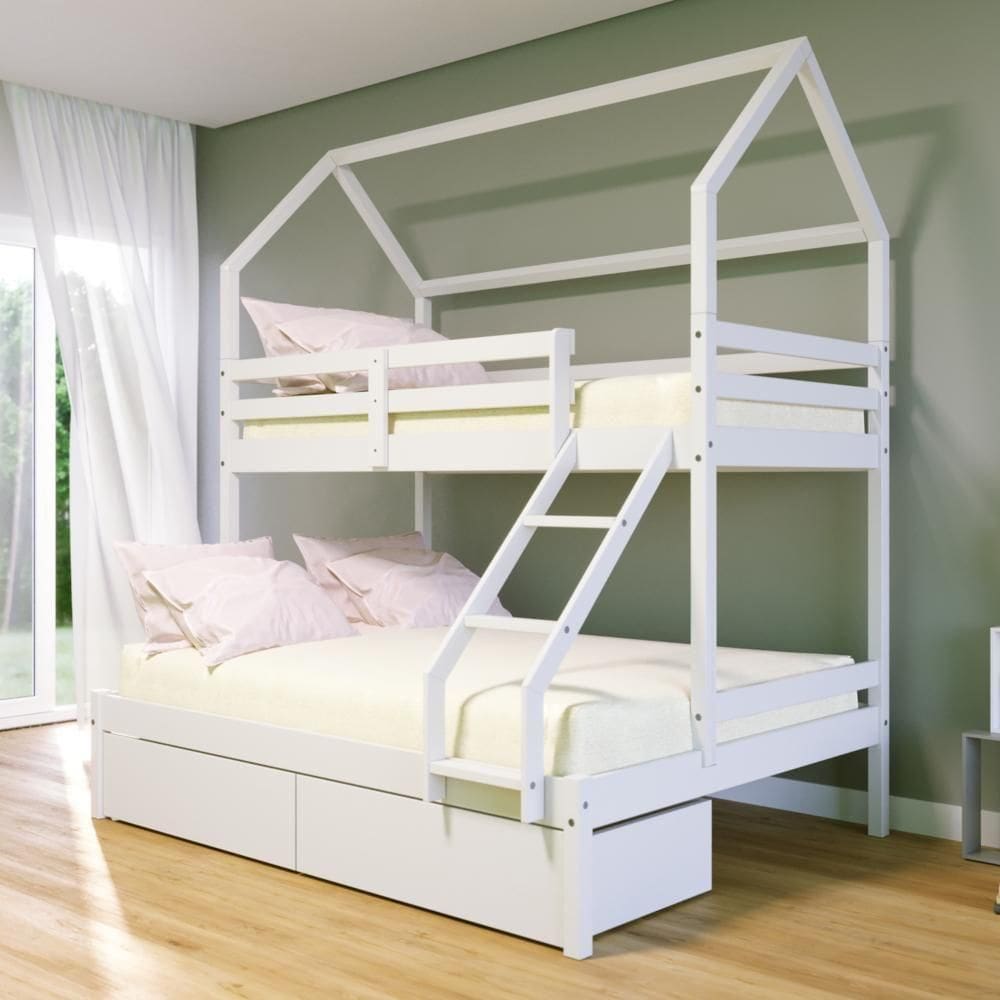 Beliche Casinha Casal/solteiro Slim Rb Com 02 Gavetas Madeira Maciça Branco Housin