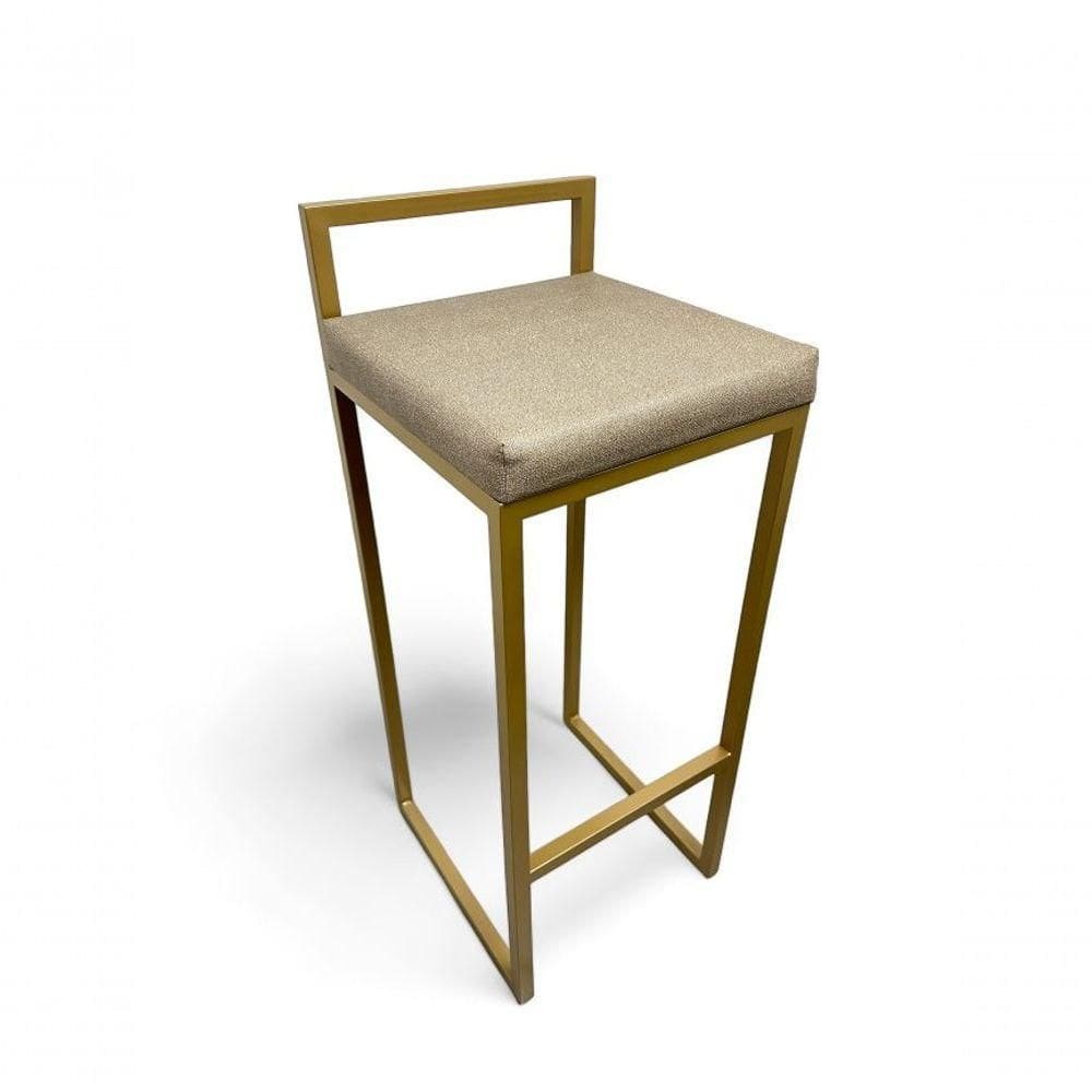 Banqueta Quadro Com Encosto Estofada Metalon Dourado Bege - 65cm