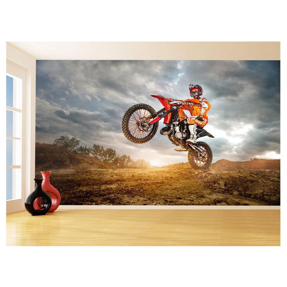 Papel De Parede 3D Moto Cross Trilha Terra Mx 3,5M Bkm08