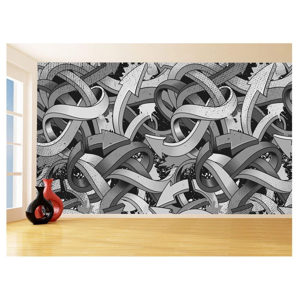 Papel De Parede 3D Arte Graffiti Mural Setas Cor 3,5M Tra96