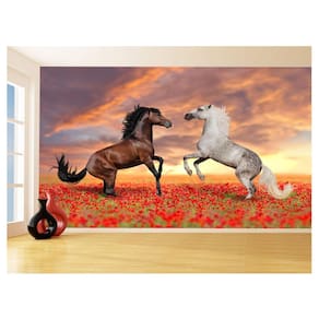 Papel De Parede Animais Casal Cavalos Fazenda 3,5M Anm317