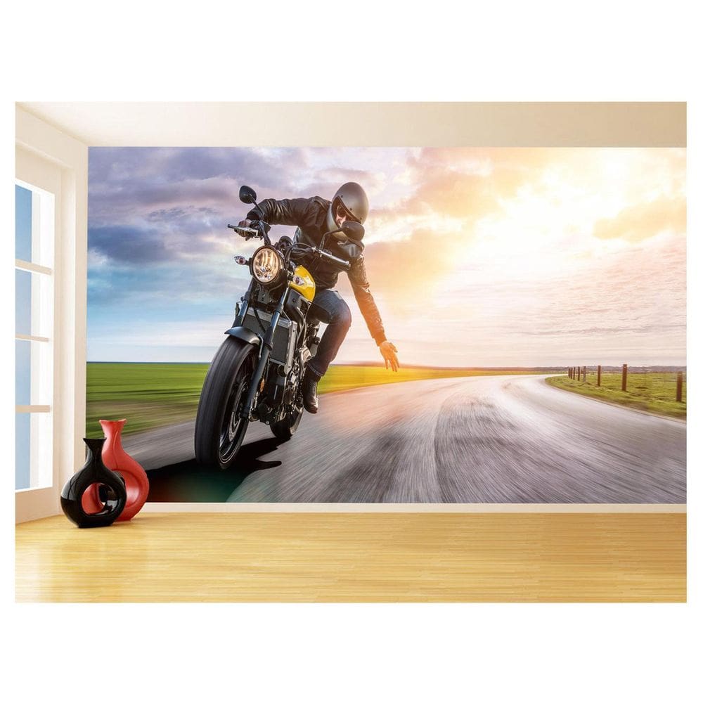 Papel De Parede 3D Moto Esporte Viagem Estrada 3,5M Bkm57