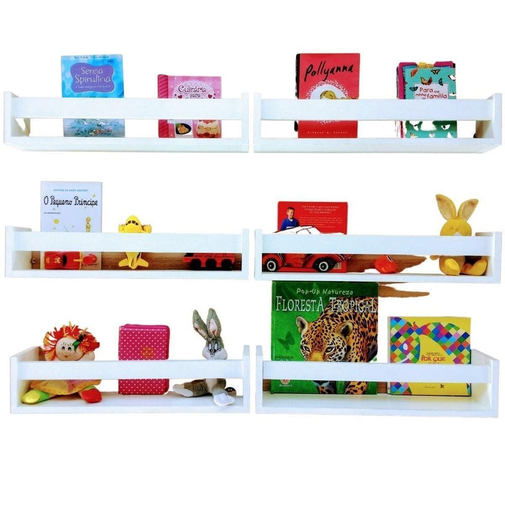Kit de nichos prateleira infantis para livros mdf 6pçs 40cm