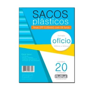 Envelope Plastico 4 Furos Ofício 0,05Mm 20 Folhas Plastpark