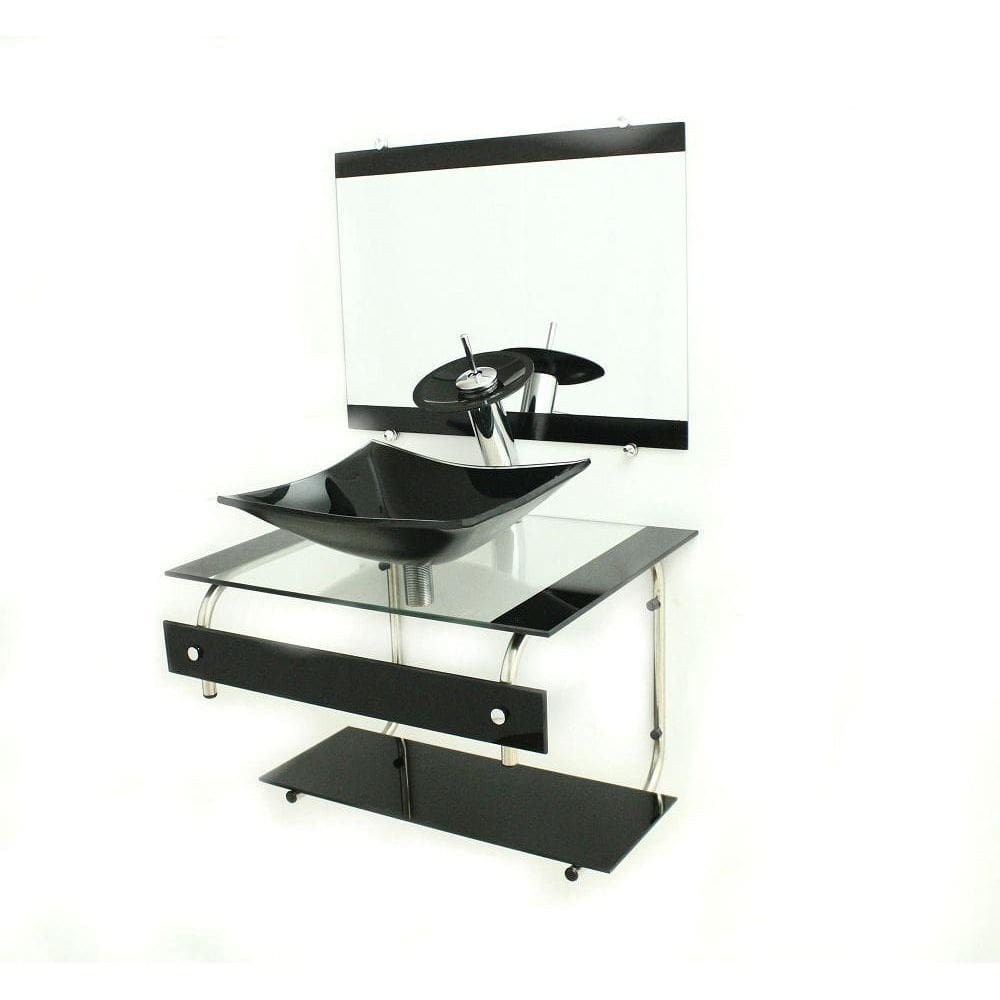 Gabinete de vidro 60cm it inox com cuba retangular preto