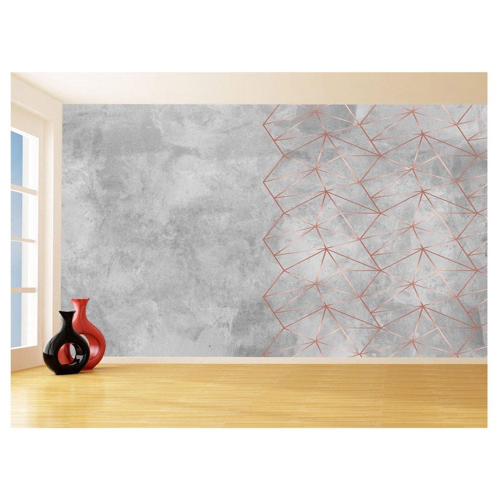 Papel De Parede 3D Concreto Linhas Dourado Rose 3,5M Kkt240