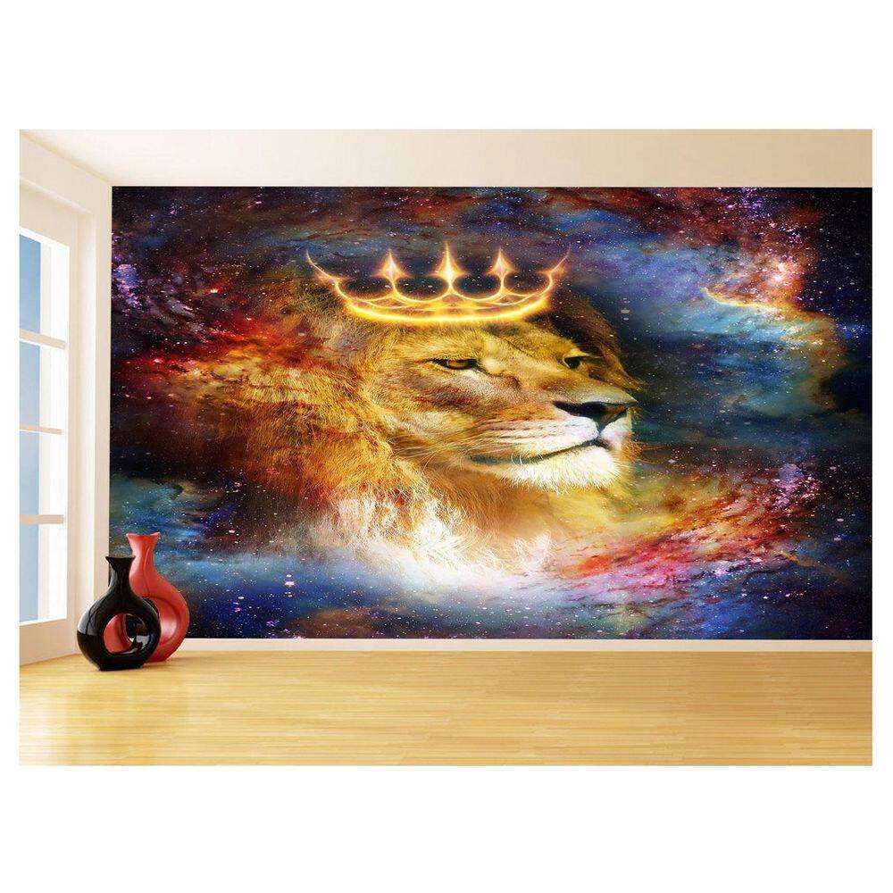 Papel De Parede 3D Animais Leão Rosto Estrelas 3,5M Anm445