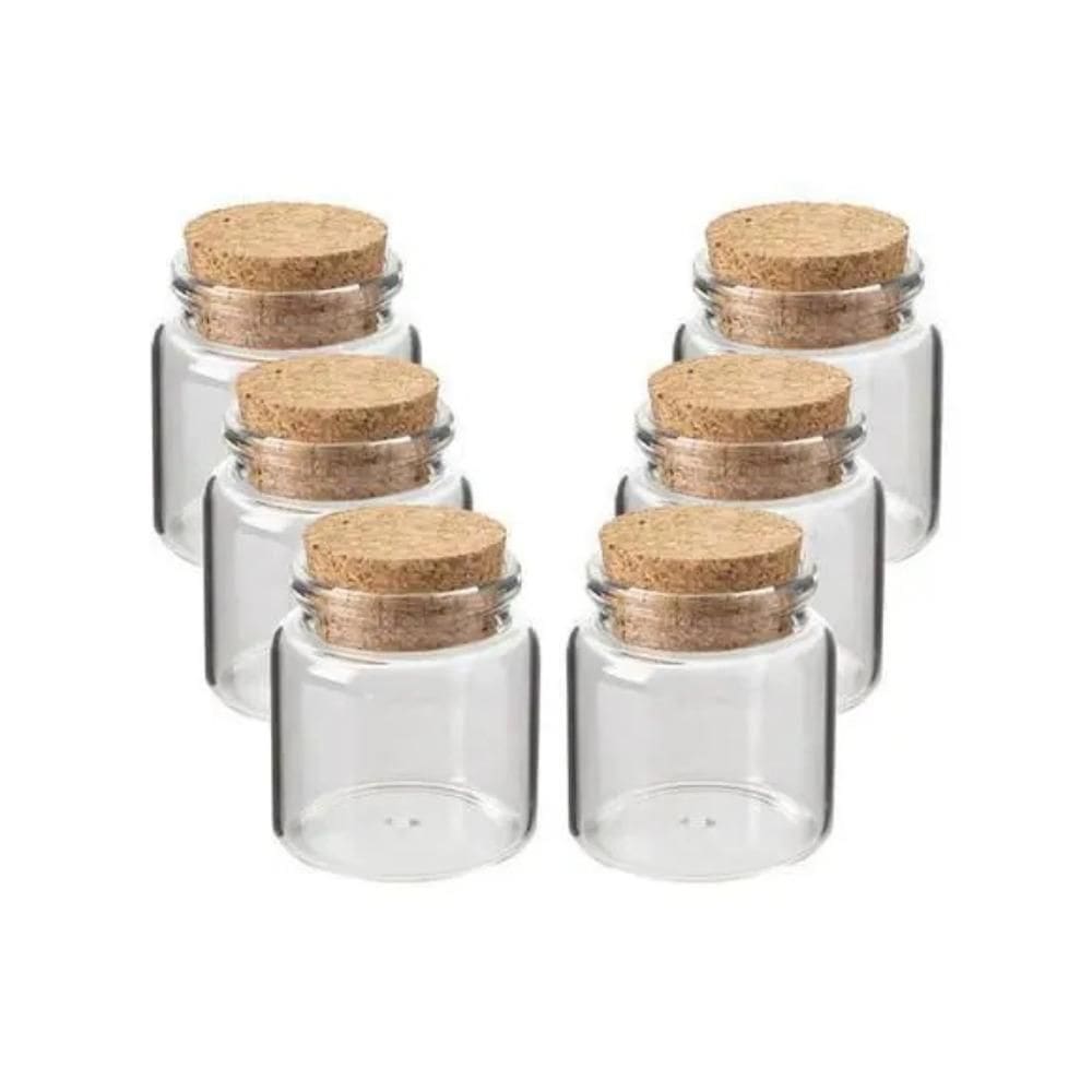 Kit 6 Potes De Vidro Com Rolha Boca Larga 50Ml