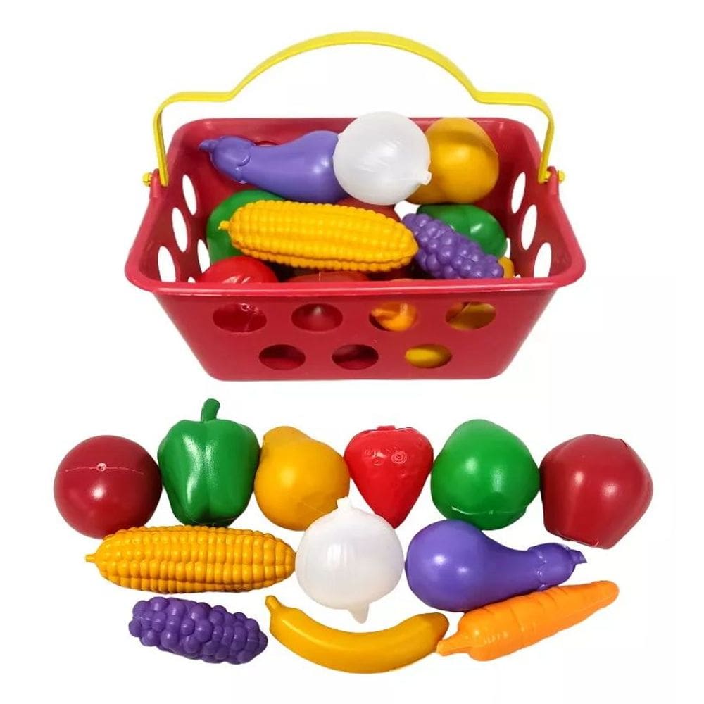 Kit Legumes Verduras De Brinquedo Cesta De Mercado 12 Itens - Cesto de Mercado Infantil 12 Peças Frutas Legumes - Panami