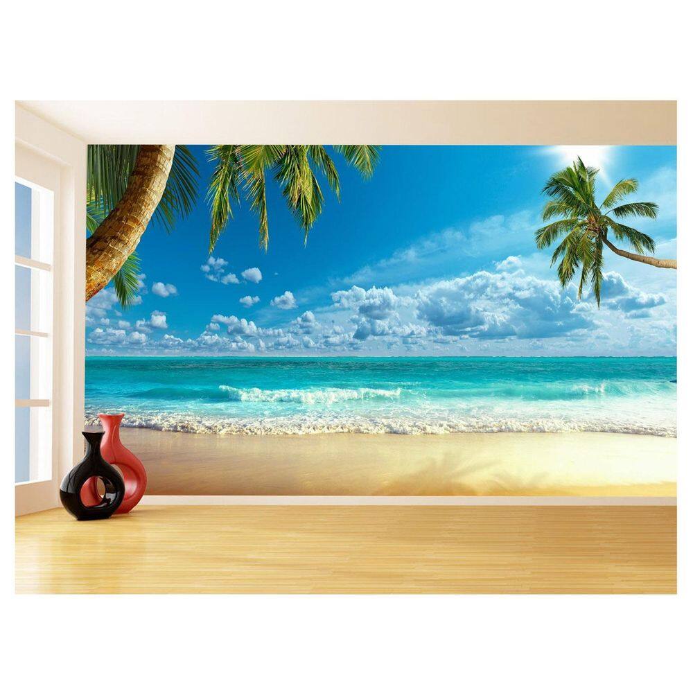 Papel De Parede Praia Mar Coqueiros Areia Céu 3,5M Npr314
