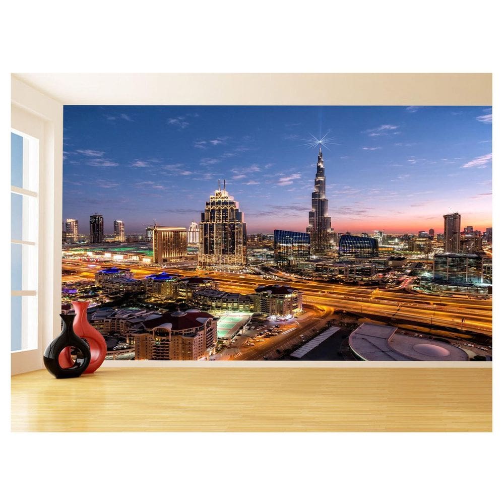Papel De Parede Cidade Dubai Paisagem Por Sol 3,5M Ncd252