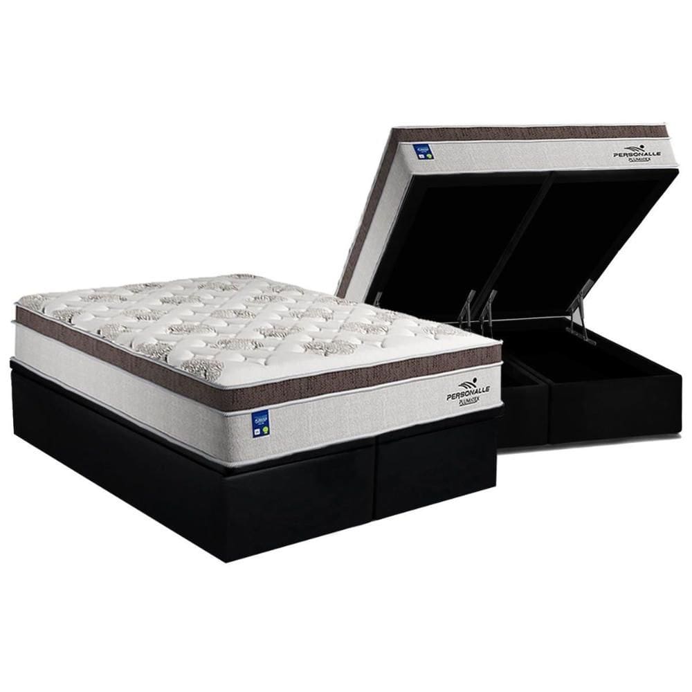 Cama Box Baú Queen: Colchão Molas Ensacadas Plumatex MasterPocket Personalle + Base CRC Suede Black(158x198)