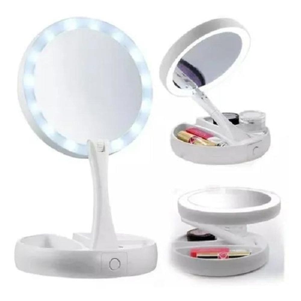 Espelho De Mesa Dupla Face Branco Com Led