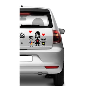 Adesivo De Carro Familia Feliz - Mãe + Filho + Filha