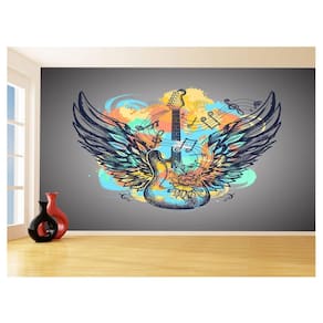 Papel De Parede 3D Arte Guitarra Asas Colorido 3,5M Tra122