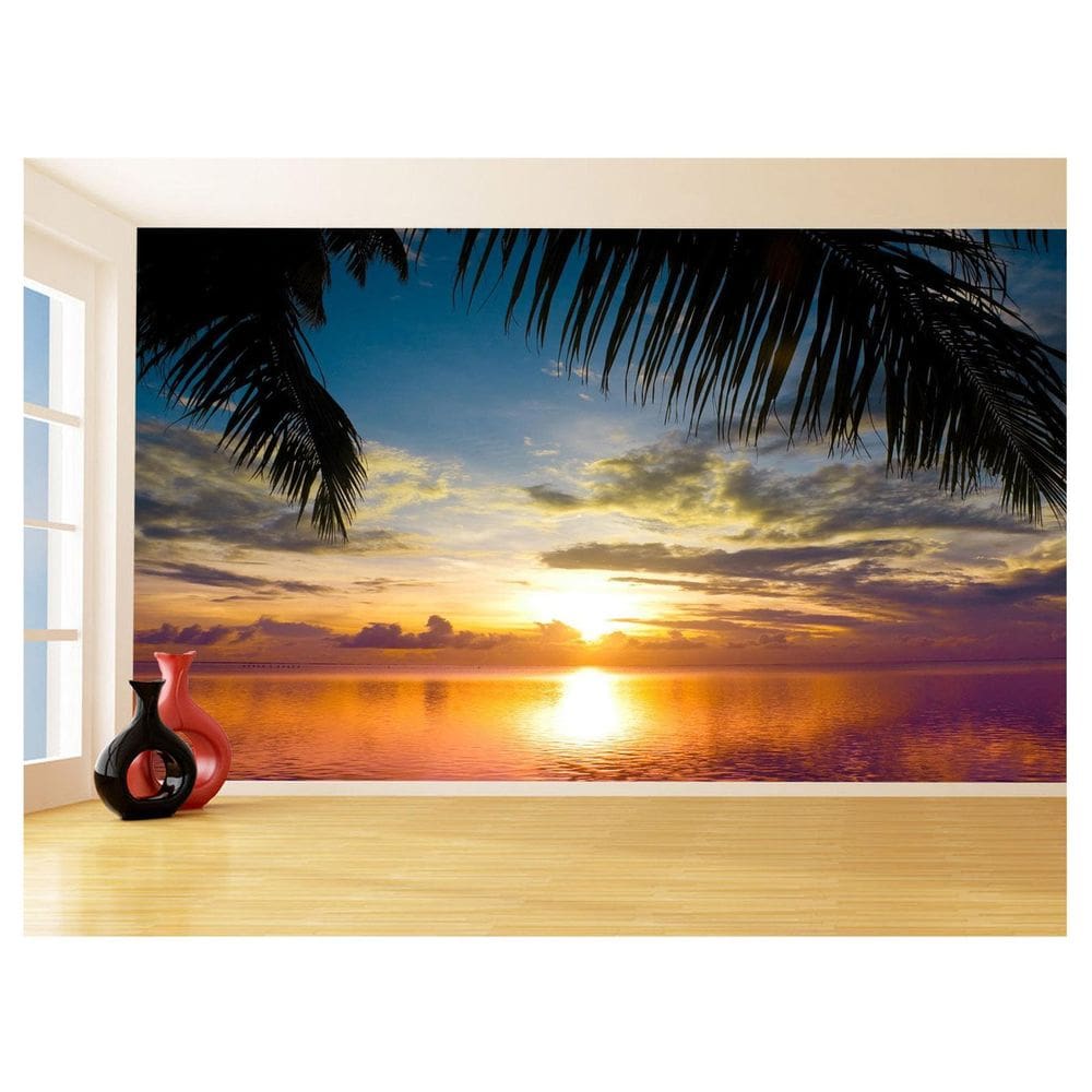 Papel De Parede 3D Paisagem Por Do Sol Mar Praia 3,5M Pds43