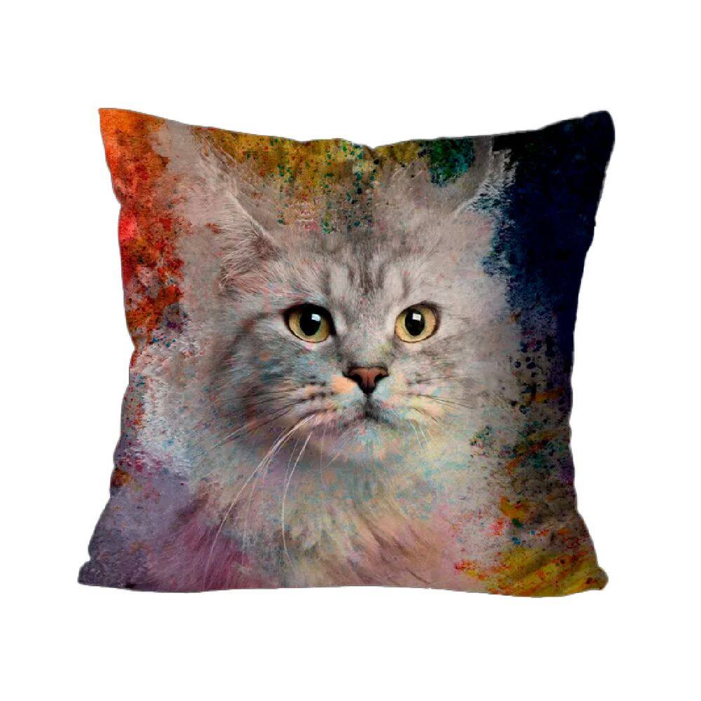 Capa para Almofada Decorativa Gato Colorido Cinza