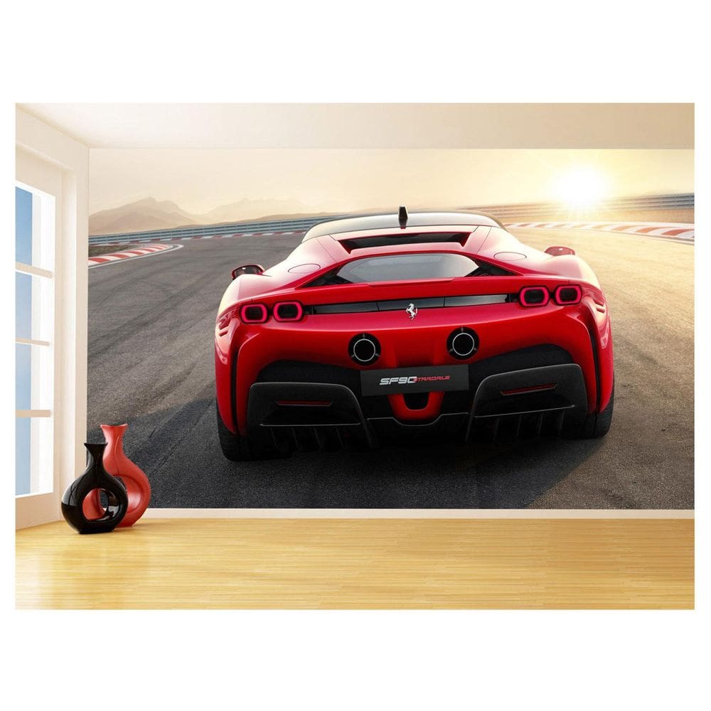 Papel De Parede 3D Carro Ferrari Vermelha Pista 3,5M Car147