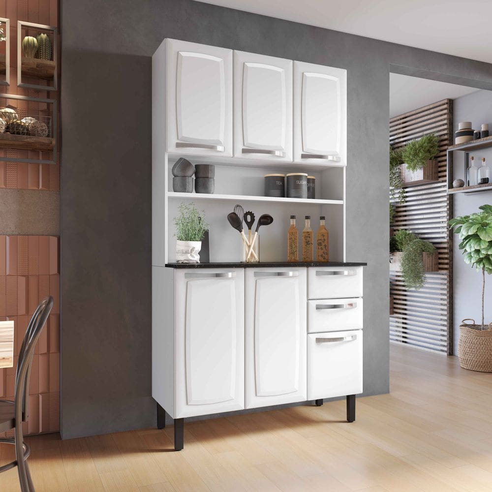 Kit de Cozinha Compacta Aço 6 Portas 2 Gavetas Pratika Branco - Rede Móveis