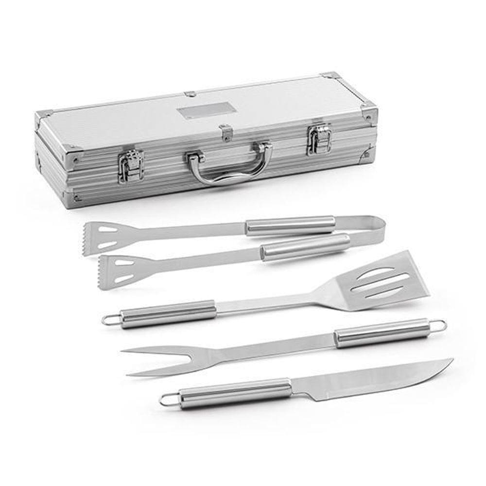 Kit Churraco 4 Peças Em Inox Com Maleta Em Alumínio