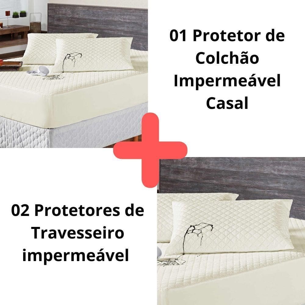 Kit Protetor Colchão Impermeável Casal +2 Capas Travesseiro