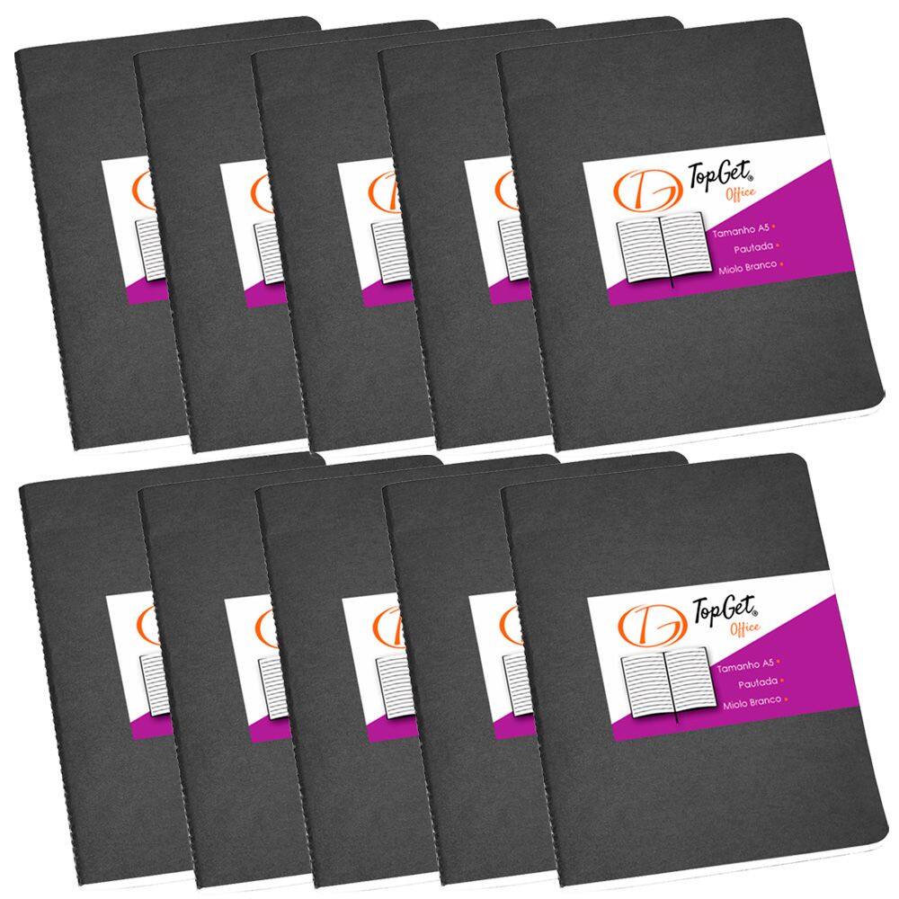 Kit 10x Caderneta 14x21cm A5 40 Folhas Pautadas Tupi TopGet
