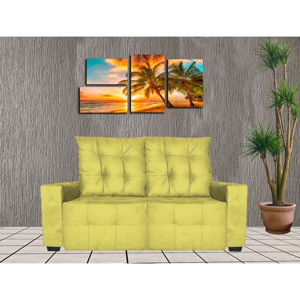 Sofa Retratil e Reclinavel 2 Metros Elano Amarelo
