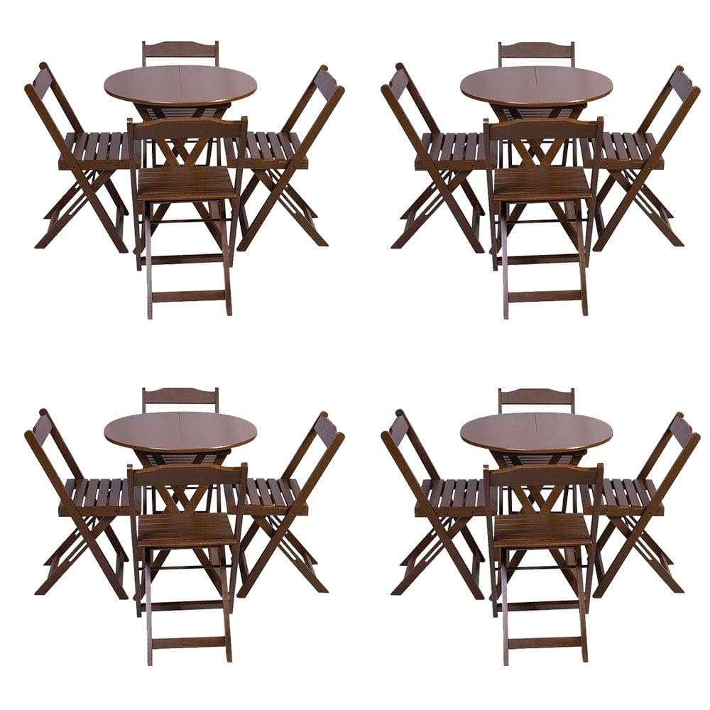 Kit 4 Jogos de Mesa Dobravel com 4 Cadeiras Tampo Redondo 70x70 Imbuia