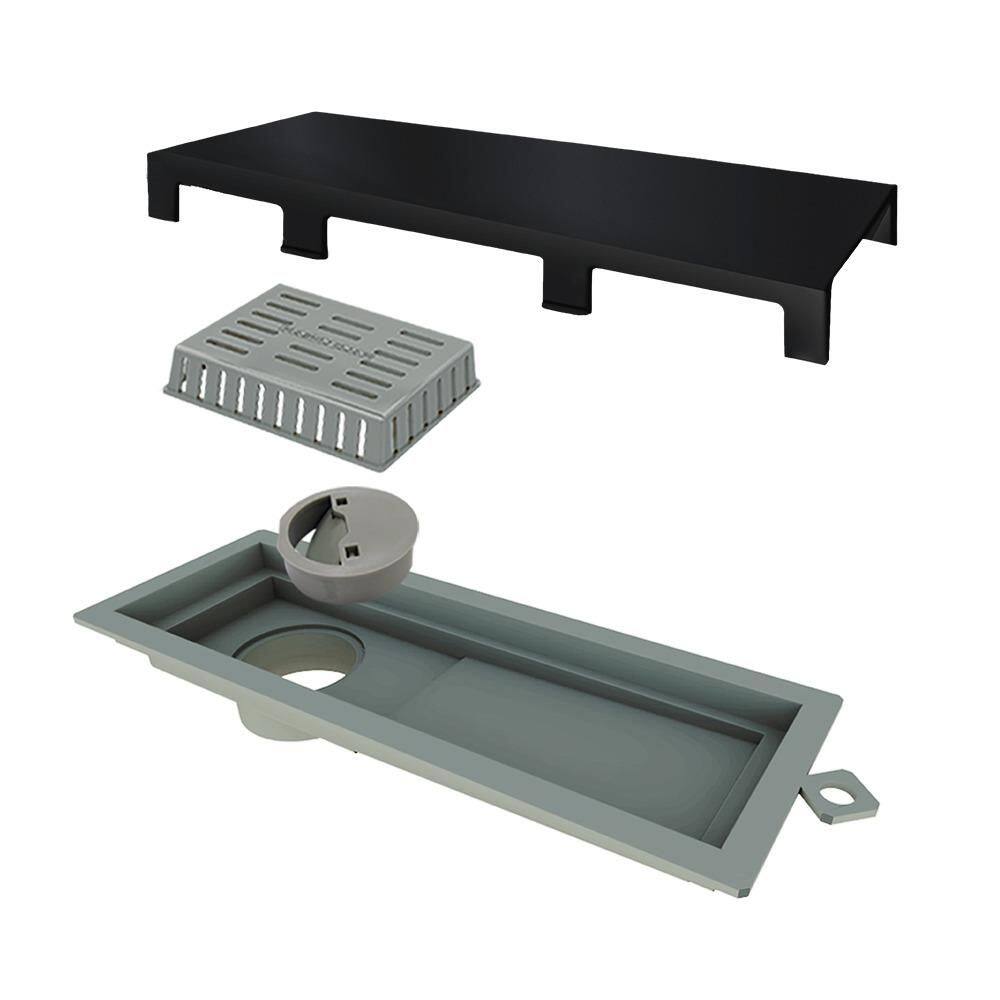 Ralo Linear Inox 25 cm Base Black Matte Tampa Inox Escovado Tiny