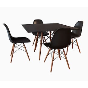 Conjunto Jantar Eames Tampo Quadrado Preto 90cm 4 Cadeiras Pretas