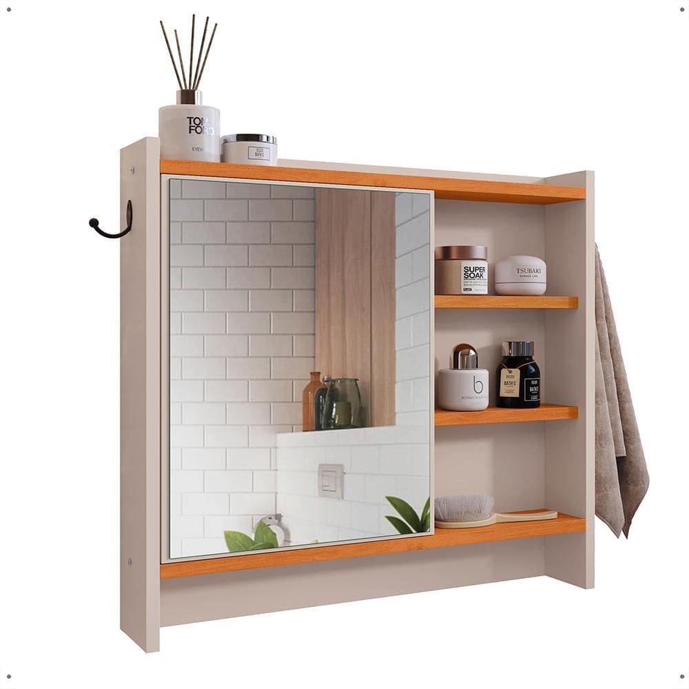 Espelheira Genova 1 Porta Espelho Armarinho Banheiro Suspenso Prateleira Organizadora - Lojas RPM