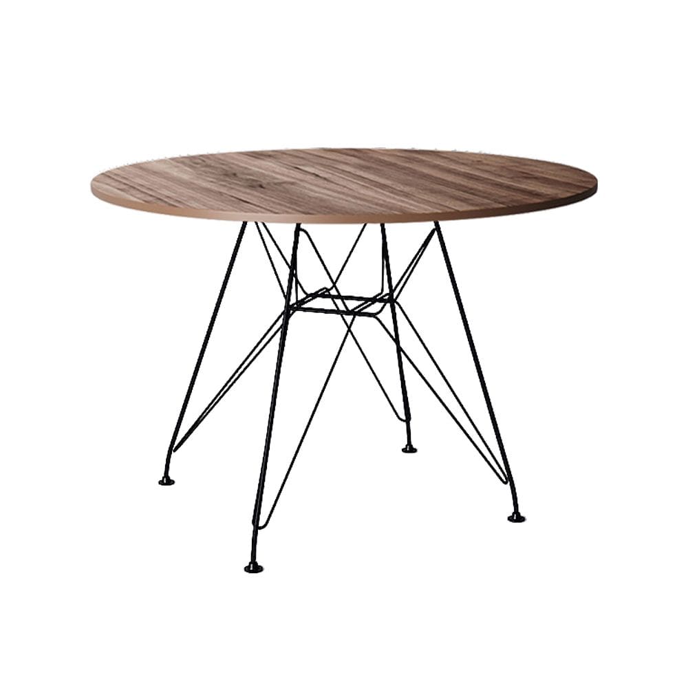 Mesa Eiffel Redonda 110cm Tampo de Madeira Amendôa com Base de Ferro Preto