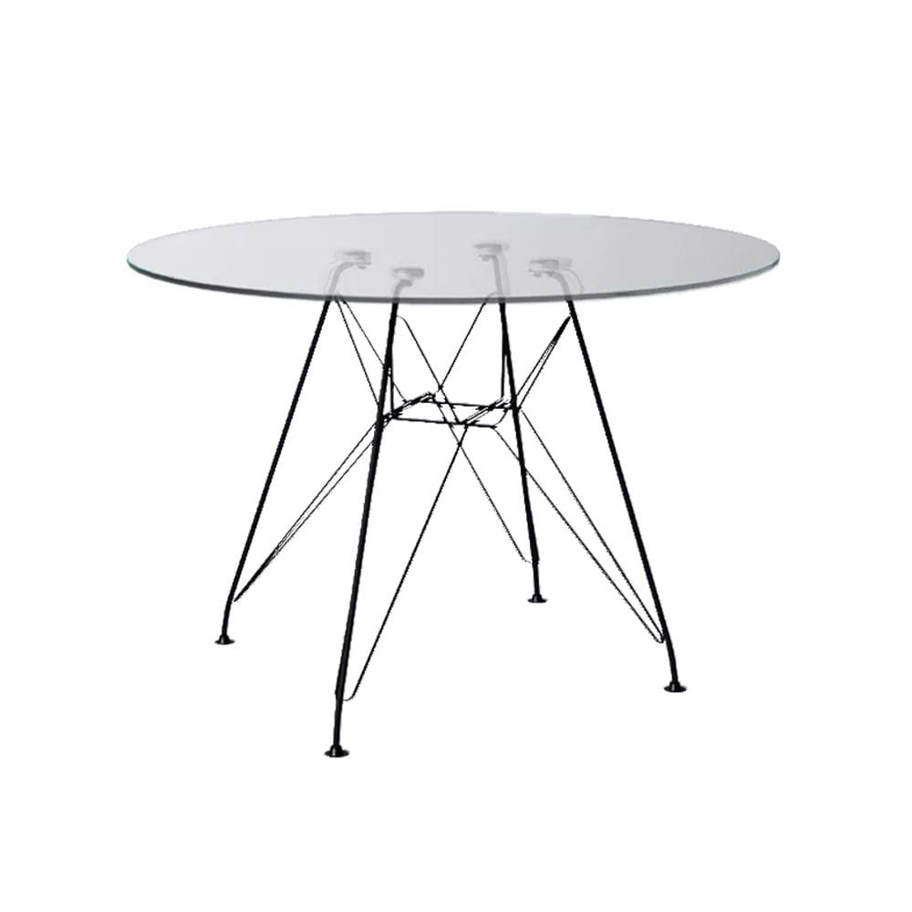 Mesa Eiffel Redonda 110cm Tampo de Vidro com Base de Ferro Preto