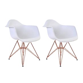 Kit 2 Poltronas Eiffel Eames Branca com Braço Daw em Ferro Cobre