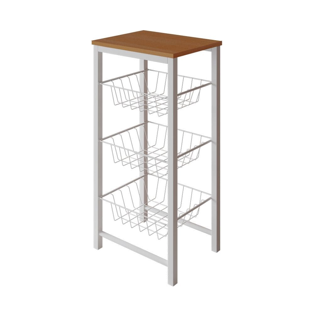 Fruteira de Chão Cozinha Montada Aço Branco Tampo Canela Roma