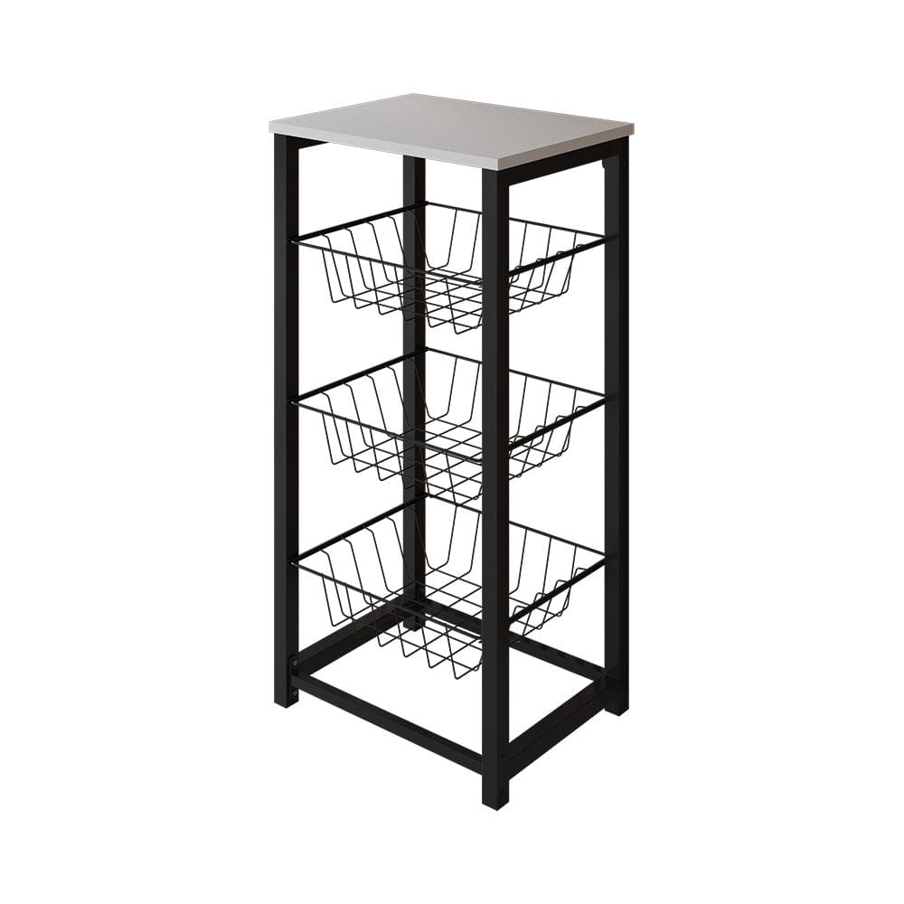 Fruteira de Chão Cozinha Desmontada Aço Preto Tampo Branco Madri