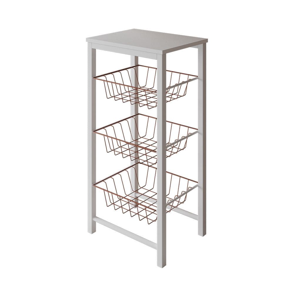 Fruteira de Chão Cozinha Montada Aço Branco Cesto Cobre Tampo Branco Roma