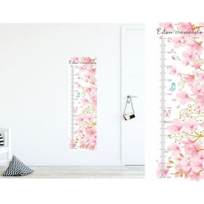 Adesivo De Parede Régua De Crescimento Florais Rosa